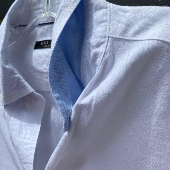 Max Jeans Womens Button Down Shirt Size Sm White Navy Pale Blue cuff & collar - Picture 3 of 6
